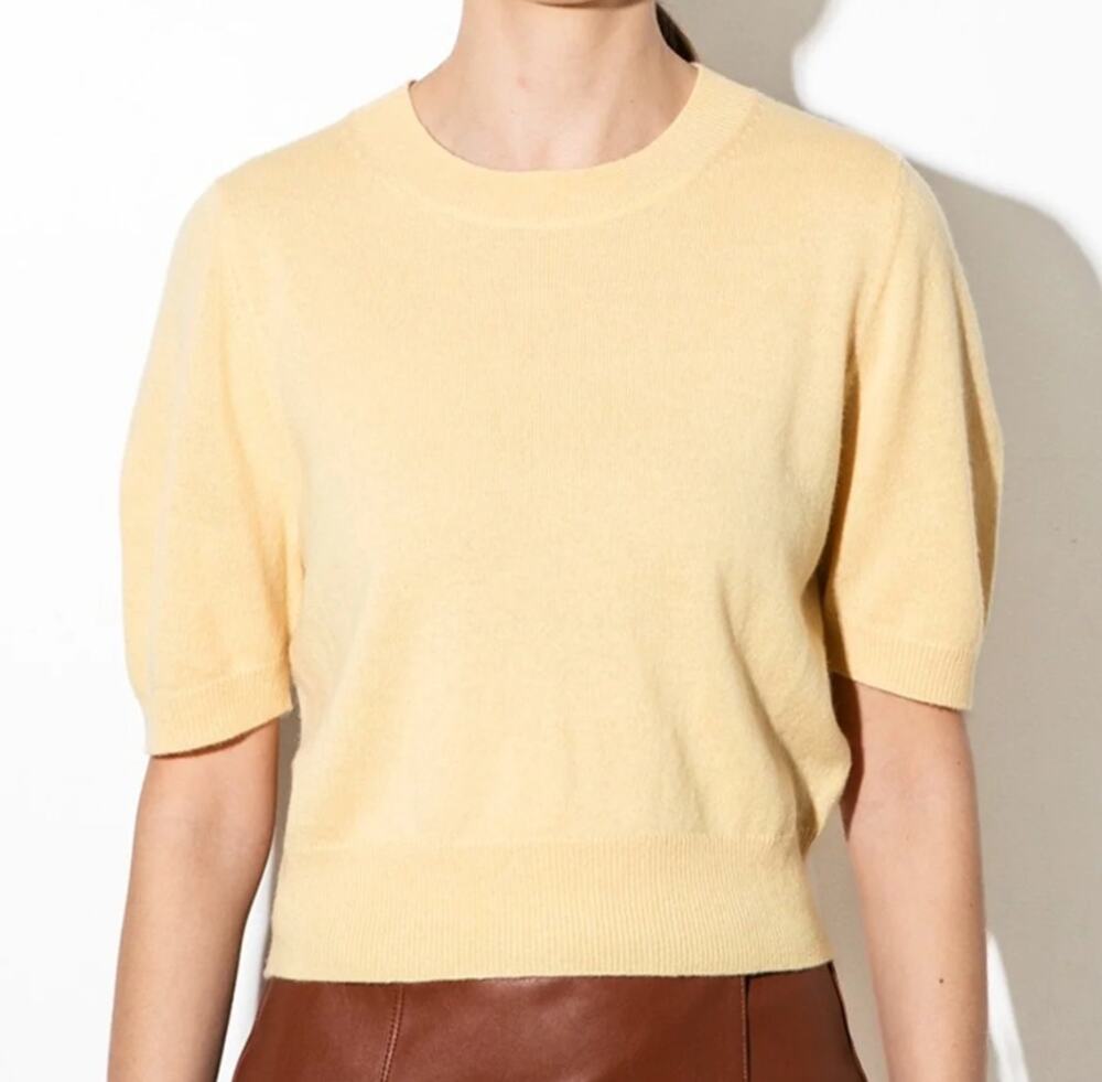 Pure Cashmere 100% Cashmere Sweater Puff Short Sleeve Top Butter Size Small O/S